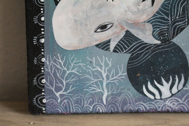 Baleine sous les étoiles, peinture cétacé blanc