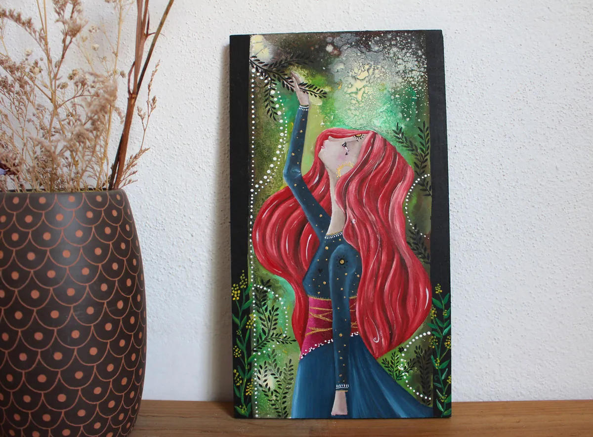Ces dons que tu possèdes, peinture femme et son jardin