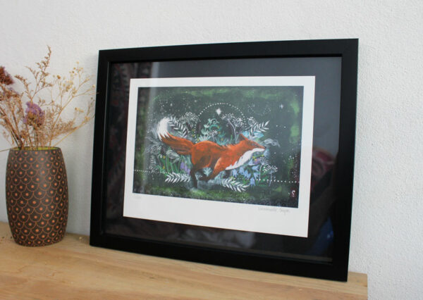 Libre, peinture renard courrant dans la campagne